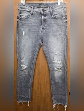 MOTHER Distressed Grey Ankle Crop Jeans